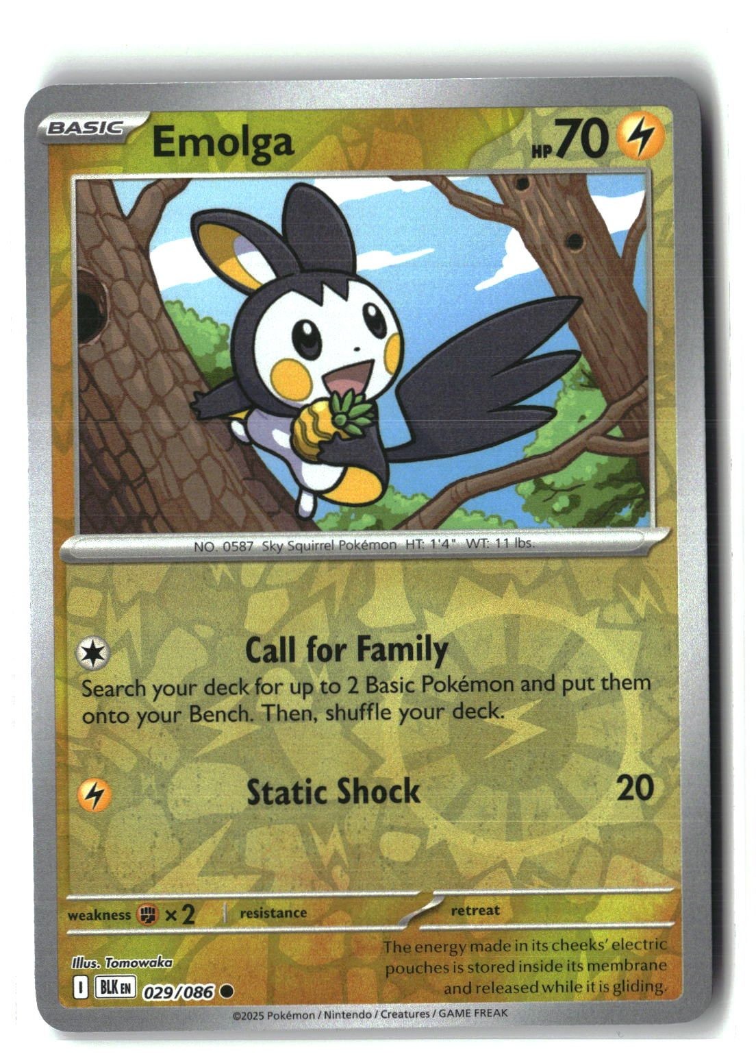 Emolga Reverse Holofoil NM (SV: Black Bolt 029/086)