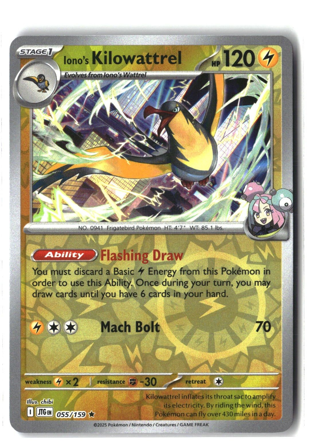 Iono's Kilowattrel Reverse Holofoil NM (Journey Together 055/159)