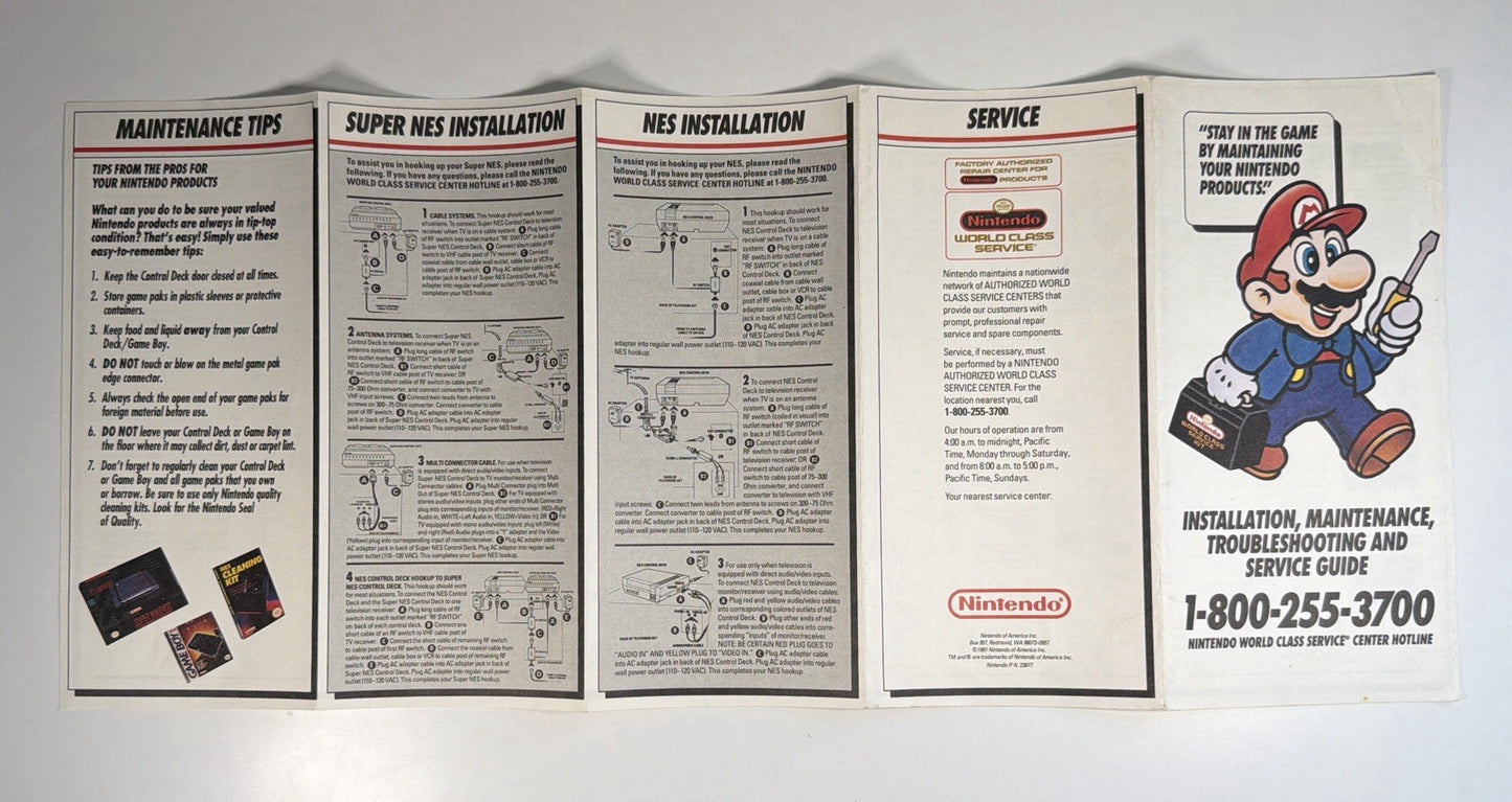 Nintendo NES NWC Service Center Brochure Pamphlet Mario Repair 1991 RARE