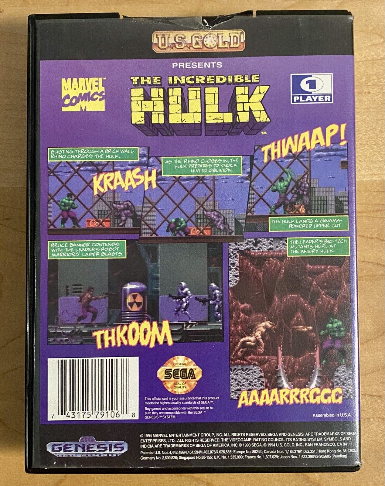 Incredible Hulk (Sega Genesis, 1994) No Manual, Authentic, Cleaned, & Tested