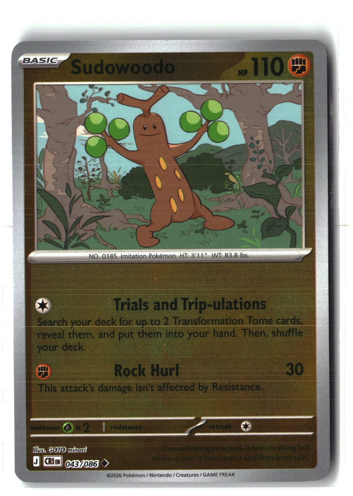 Sudowoodo Reverse Holofoil NM (Chaos Rising 043/086)