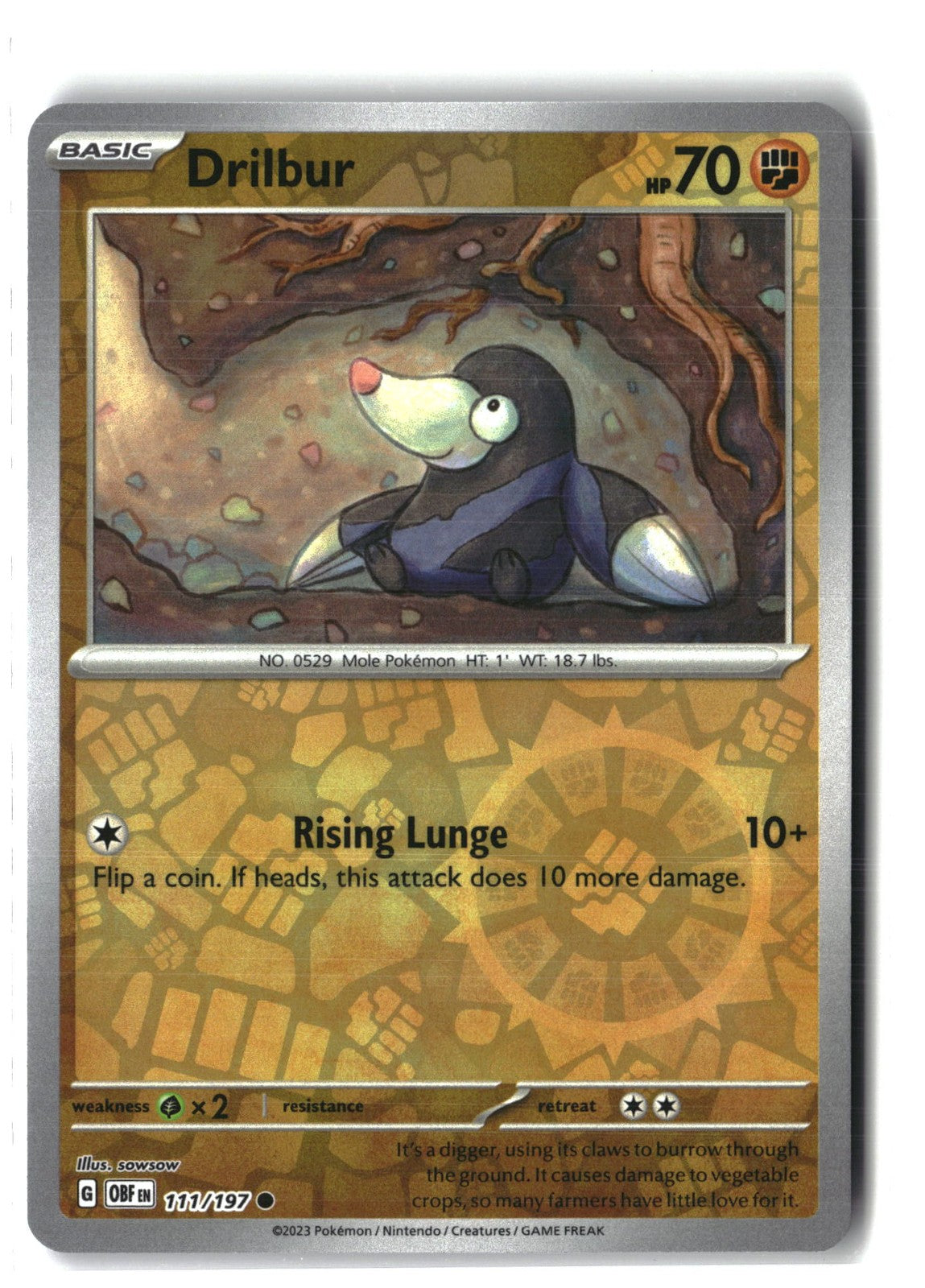 Drilbur Reverse Holofoil NM (Obsidian Flames 111/197)