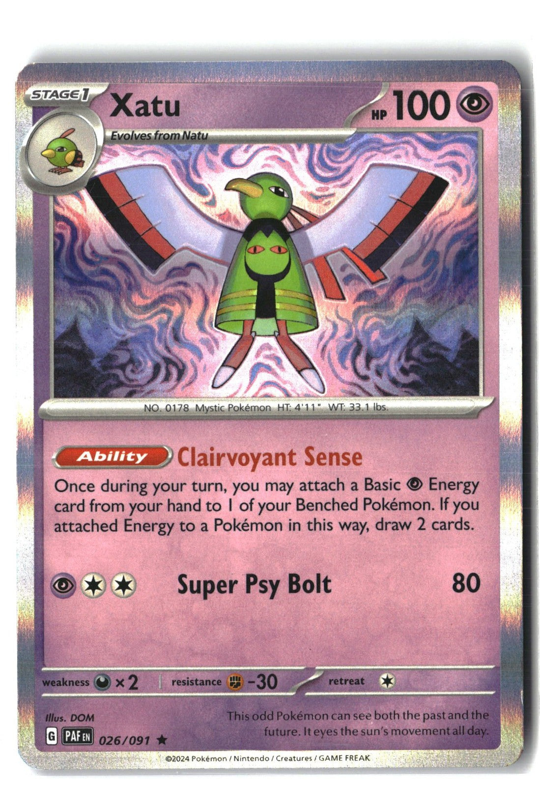 Xatu Holofoil NM (SV: Paldean Fates 026/091)
