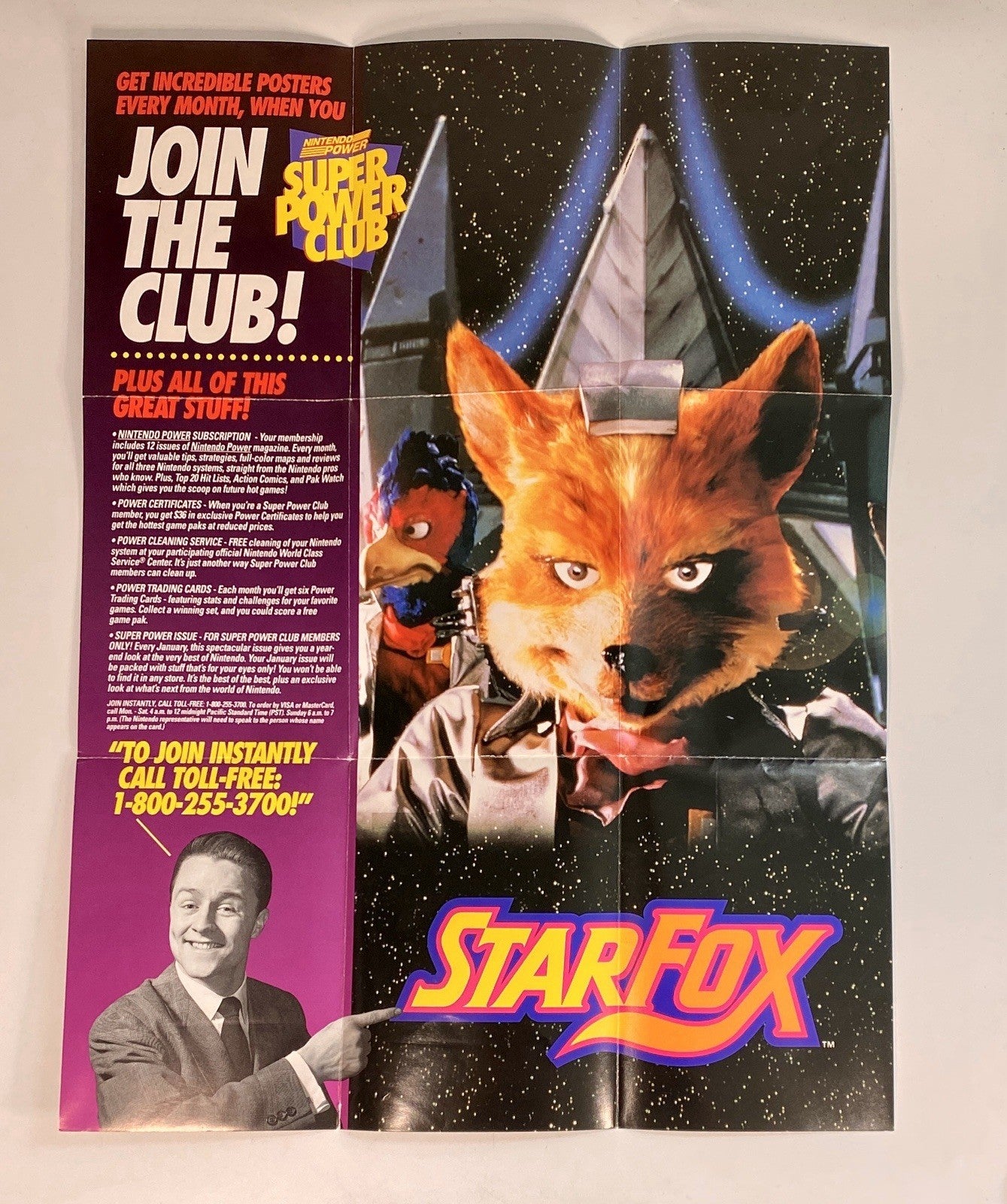Super Nintendo Insert Promo Poster Star Fox 12" X 18 1/2" Comes Folded