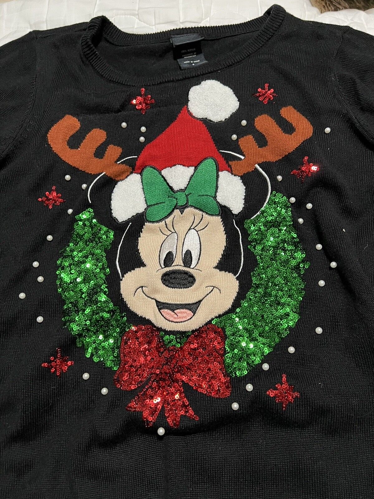 Disney Minnie Mouse Christmas Sweater Adult Size 2 Womens Black Sweater