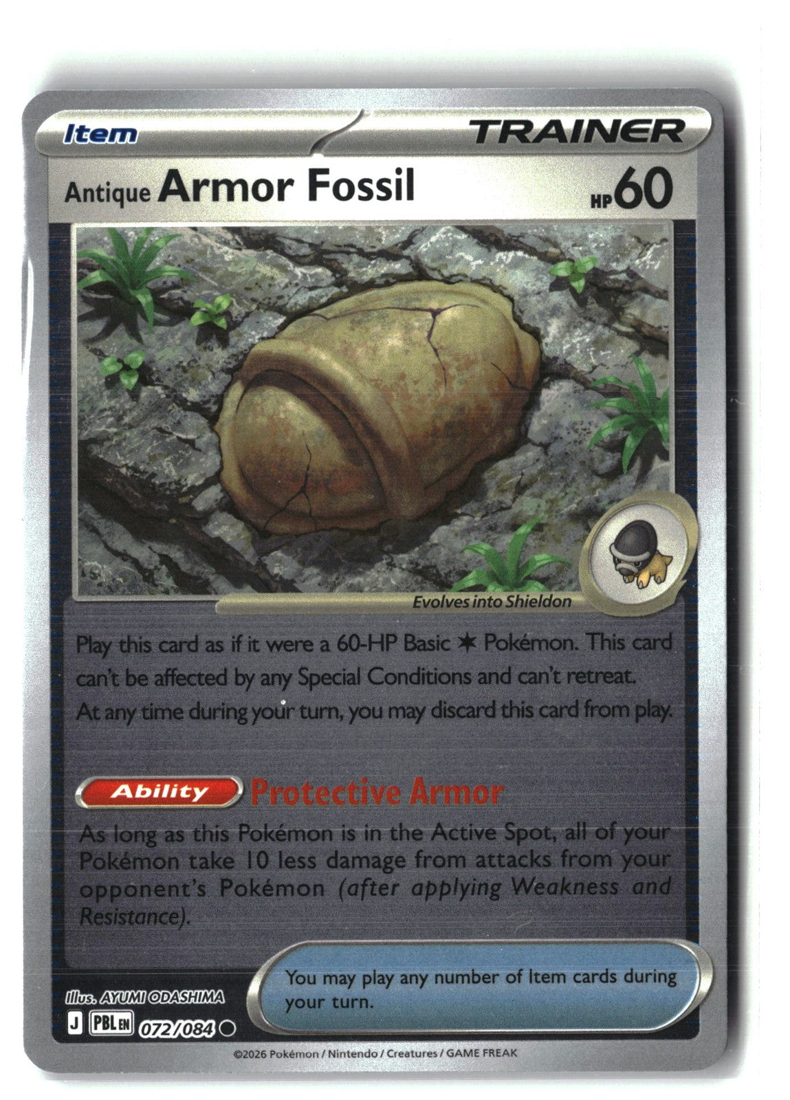 Antique Armor Fossil Reverse Holofoil NM (Pitch Black 072/084)