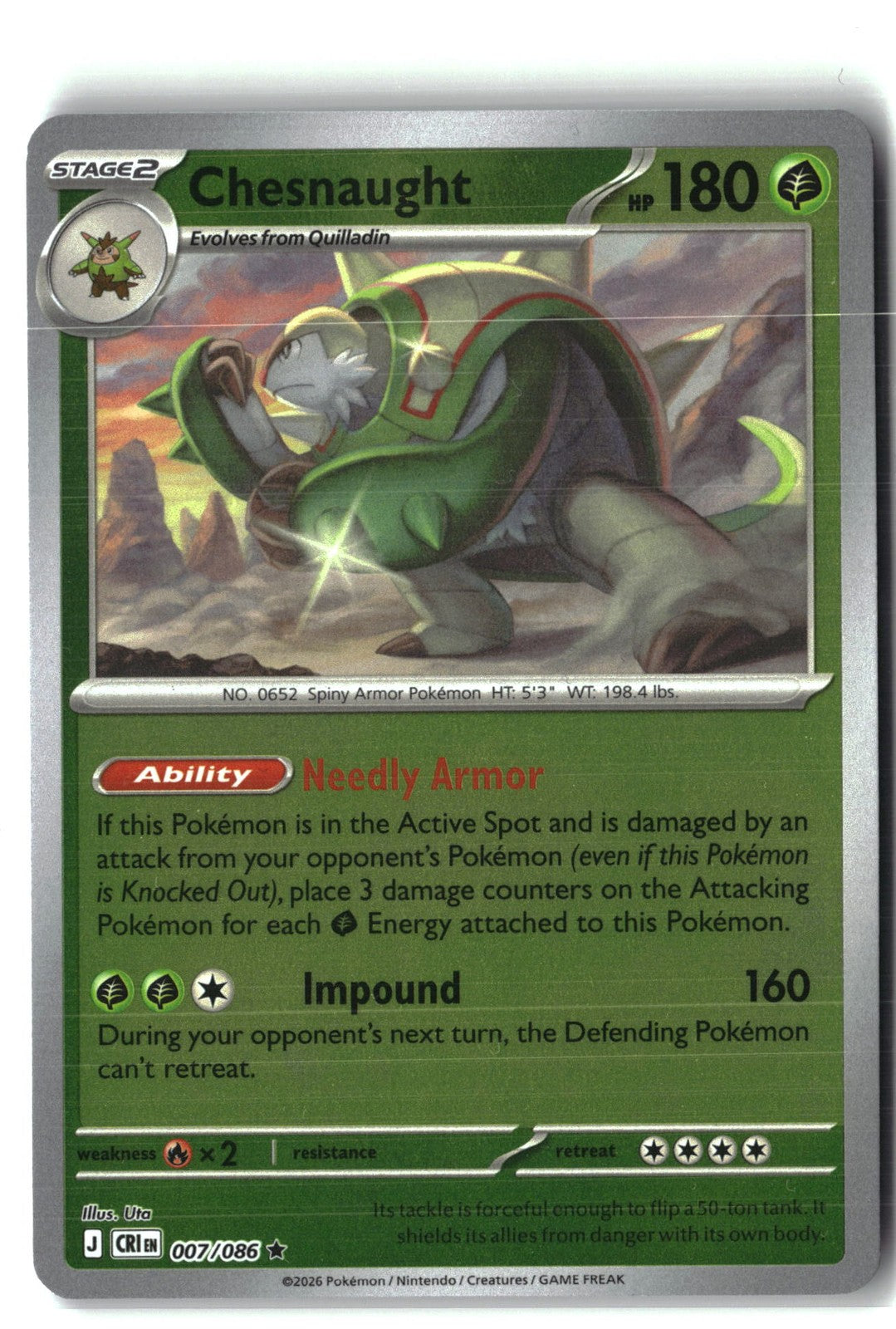 Chesnaught Reverse Holofoil NM (Chaos Rising 007/086)