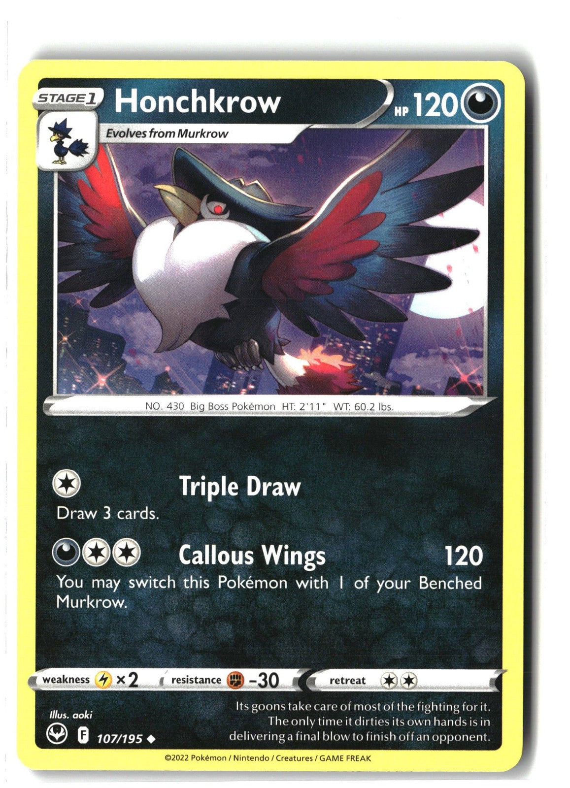 Honchkrow (SWSH12: Silver Tempest 107/195) NM