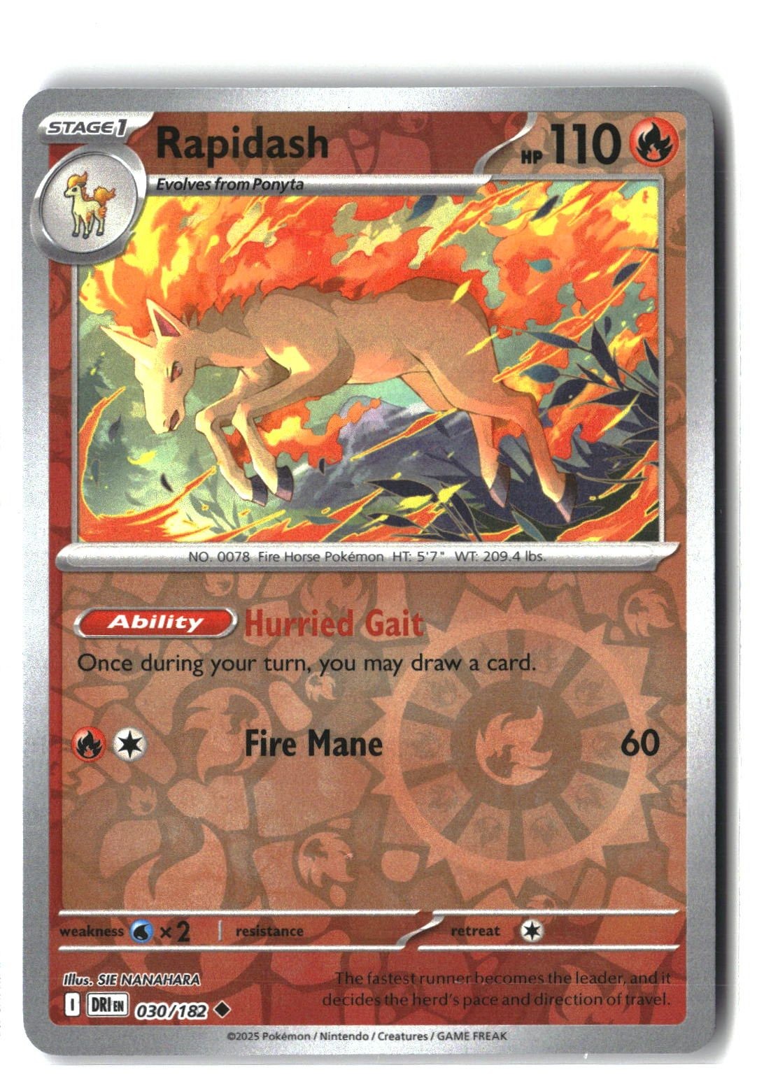 Rapidash Reverse Holofoil NM (Destined Rivals 030/182)