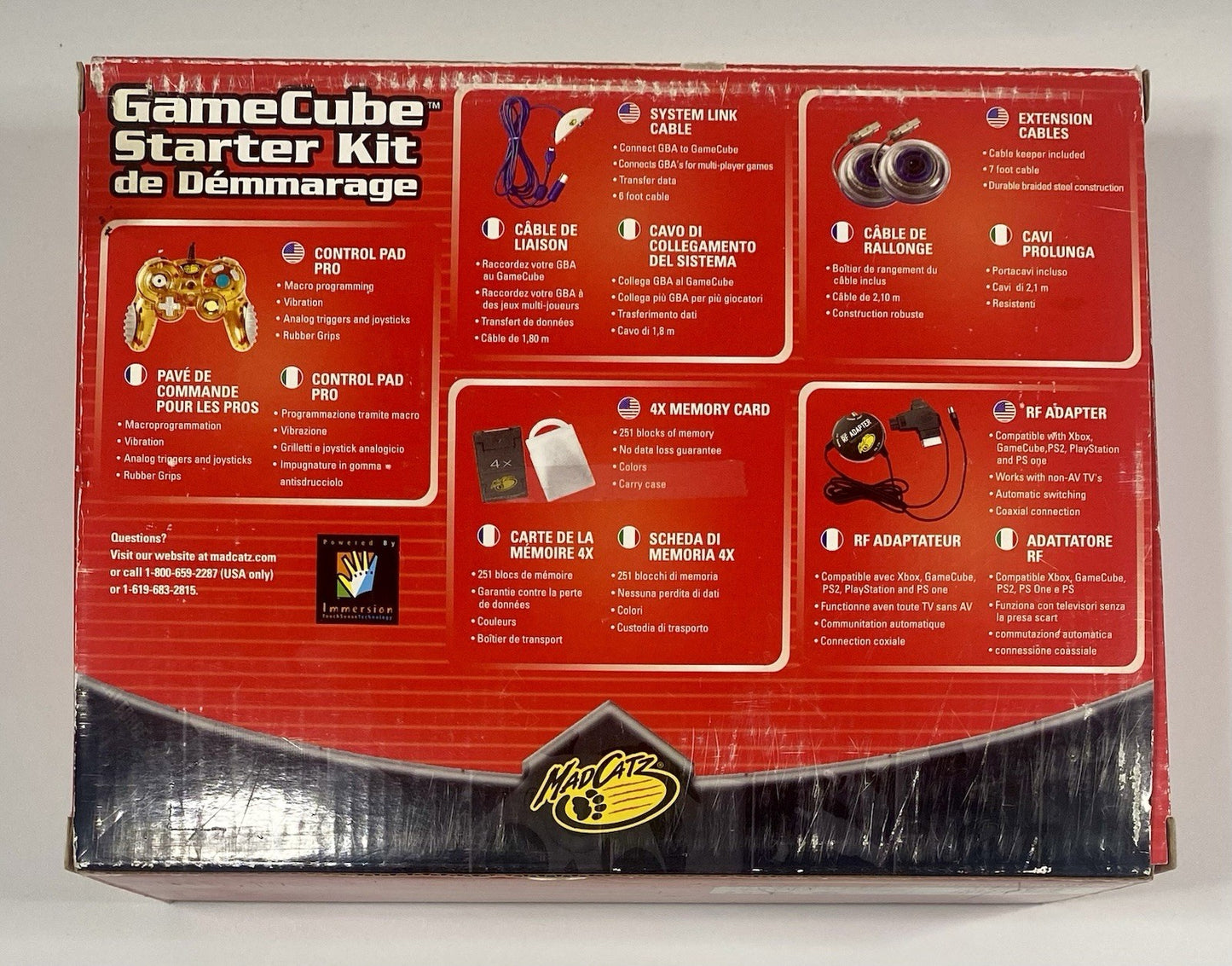 Mad Catz Gamecube Starter Kit Extension Cables, RF Adapter, GBA Link, Read Desc