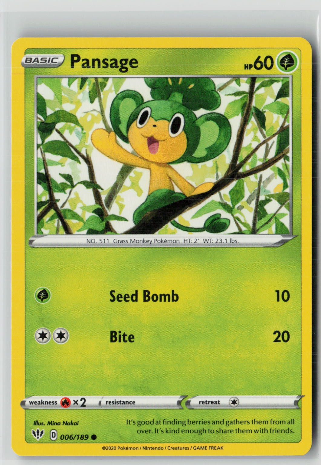 Pansage (SWSH03: Darkness Ablaze 006/189) NM