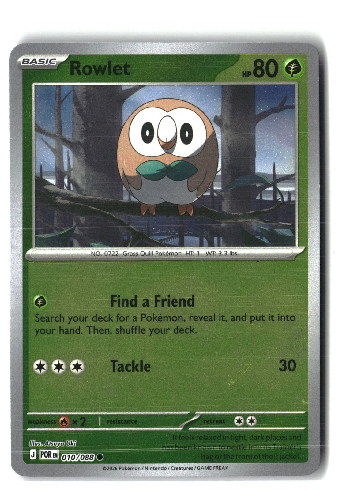 Rowlet Reverse Holofoil NM (Perfect Order 010/088)