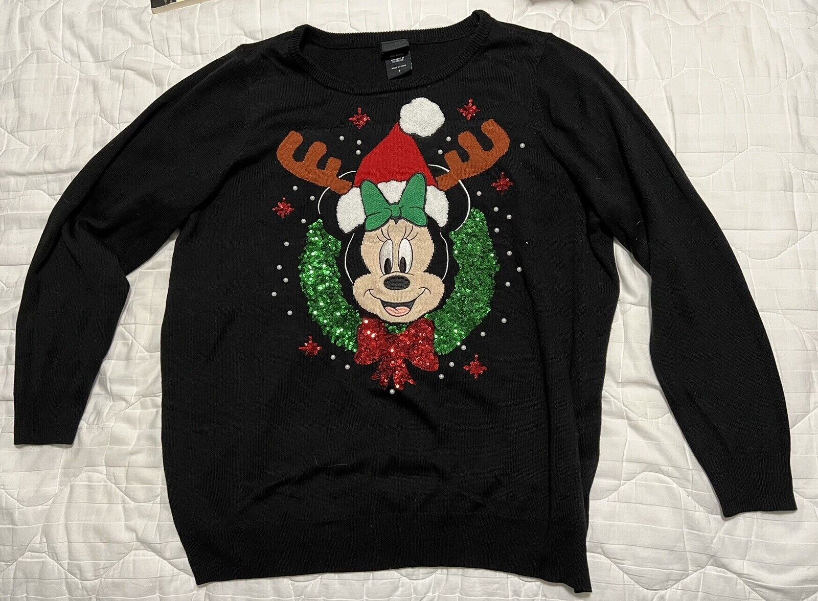 Disney Minnie Mouse Christmas Sweater Adult Size 2 Womens Black Sweater