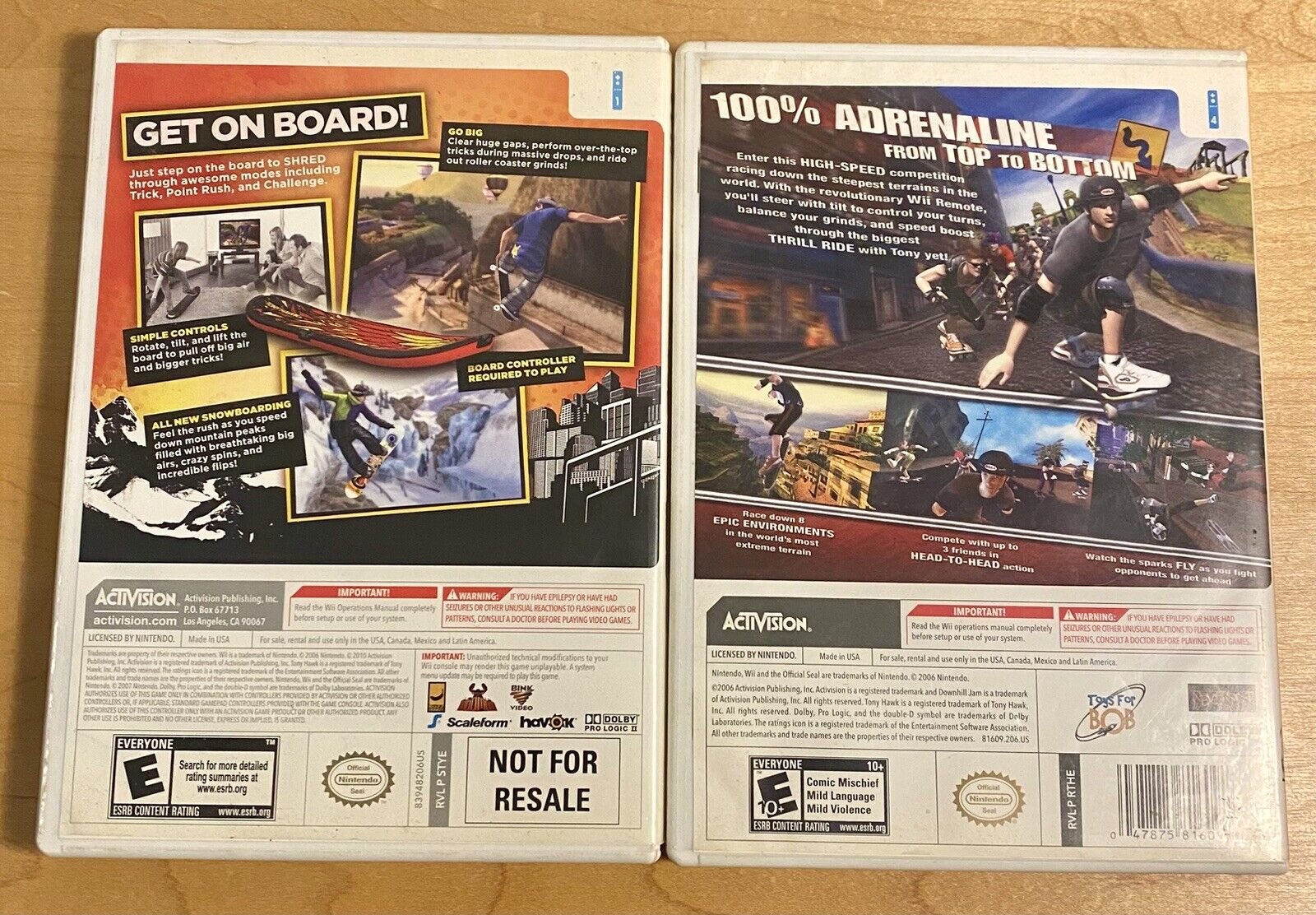 Tony Hawk's Downhill Jam & Tony Hawk Shred Bundle (Nintendo Wii) Tested & Works