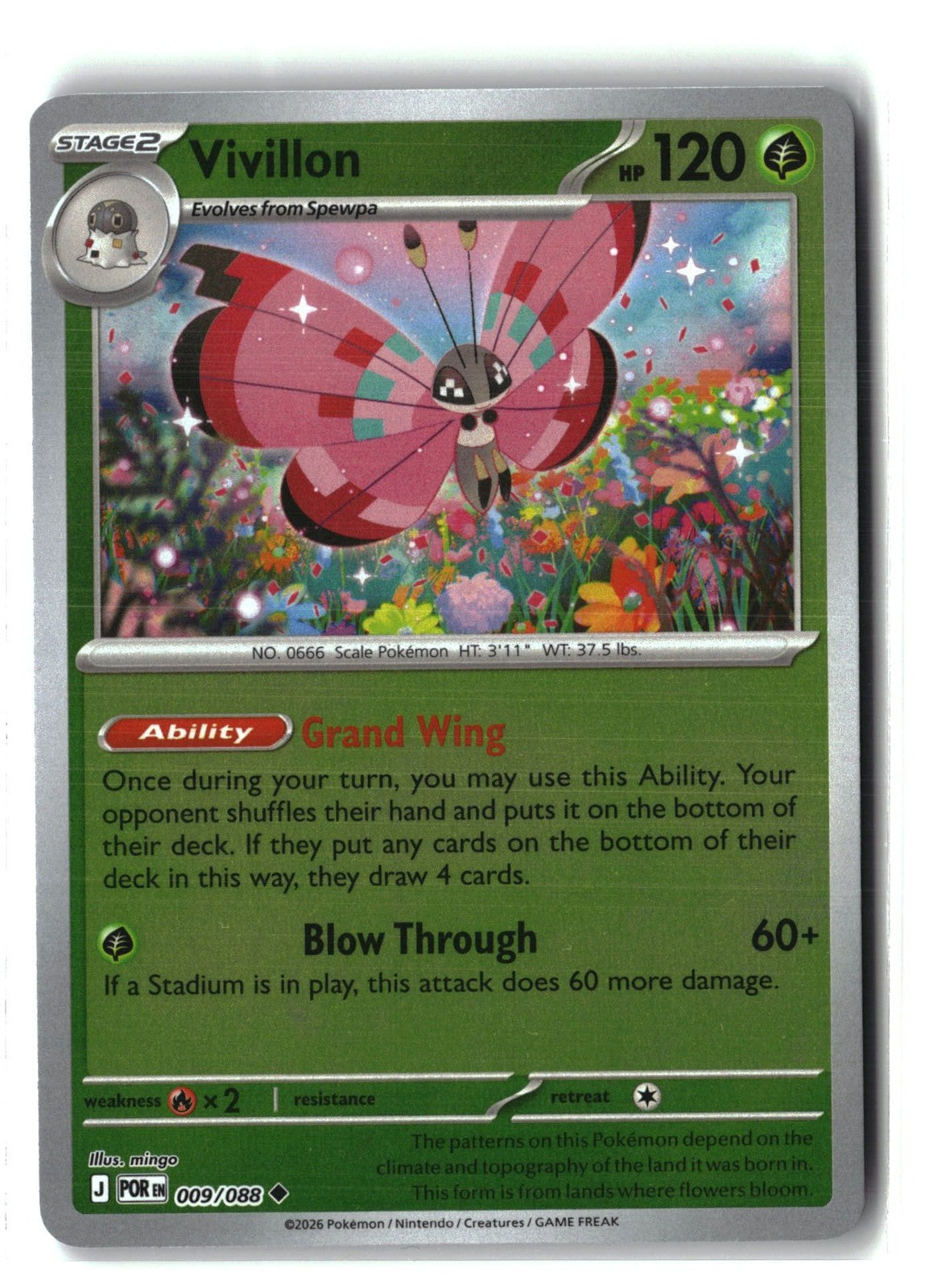 Vivillon Reverse Holofoil NM (Perfect Order 009/088)