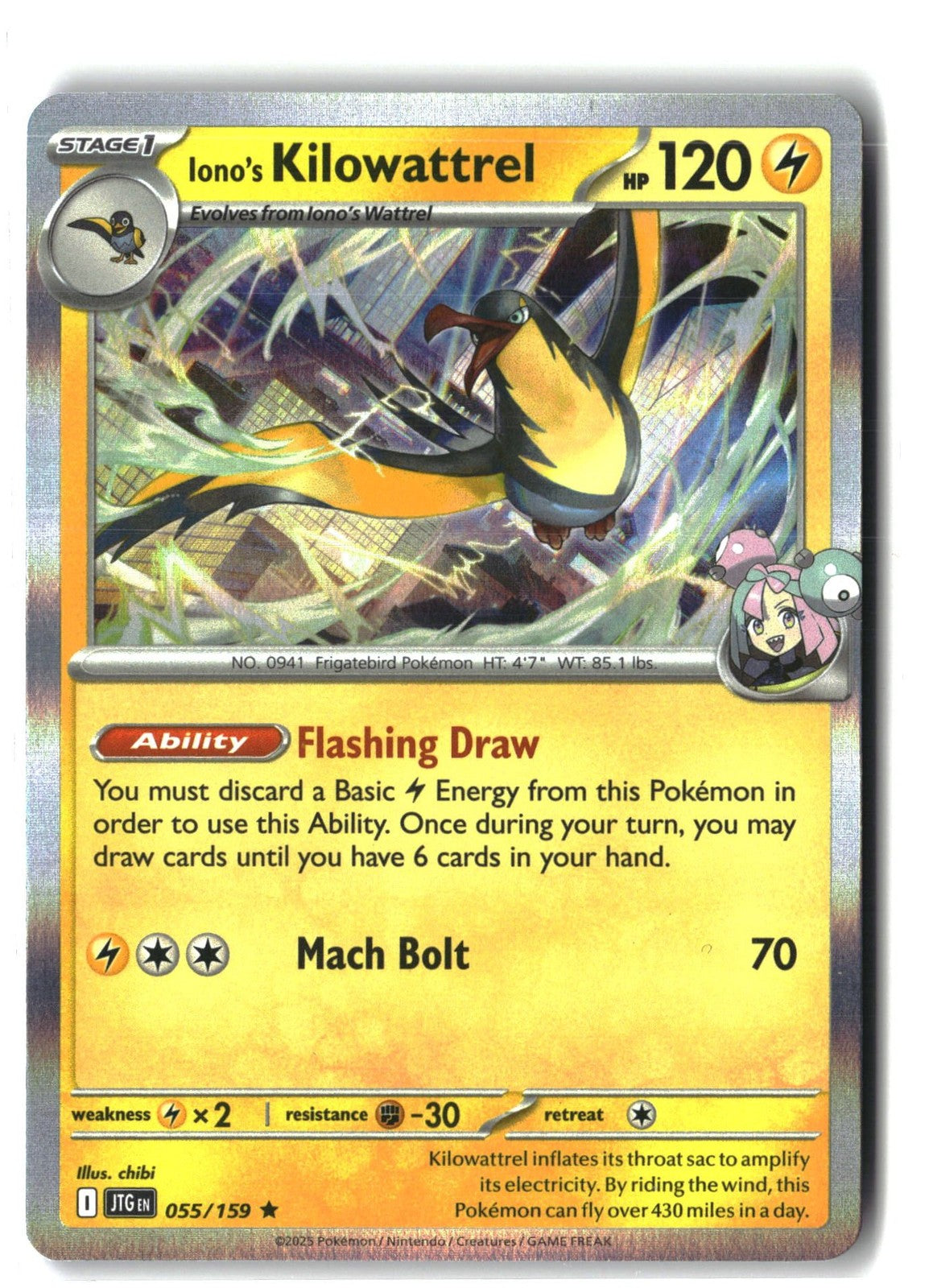 Iono's Kilowattrel Holofoil NM (Journey Together 055/159)