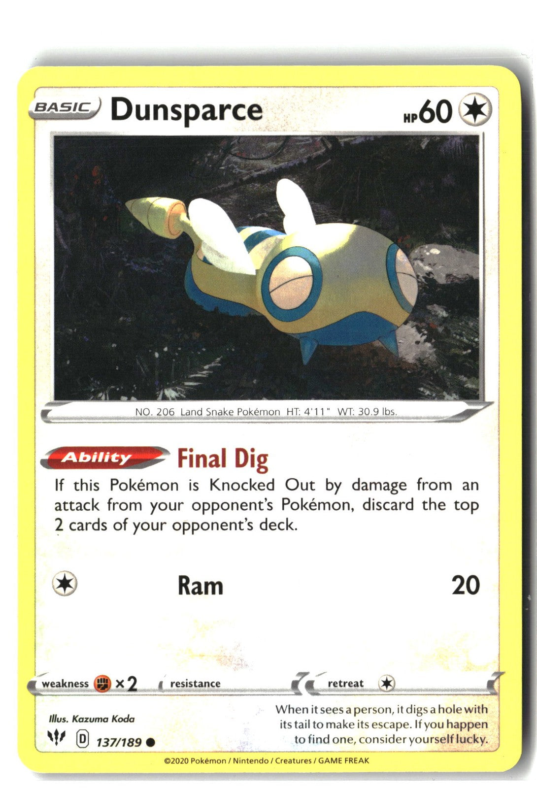 Dunsparce (SWSH03: Darkness Ablaze 137/189) NM