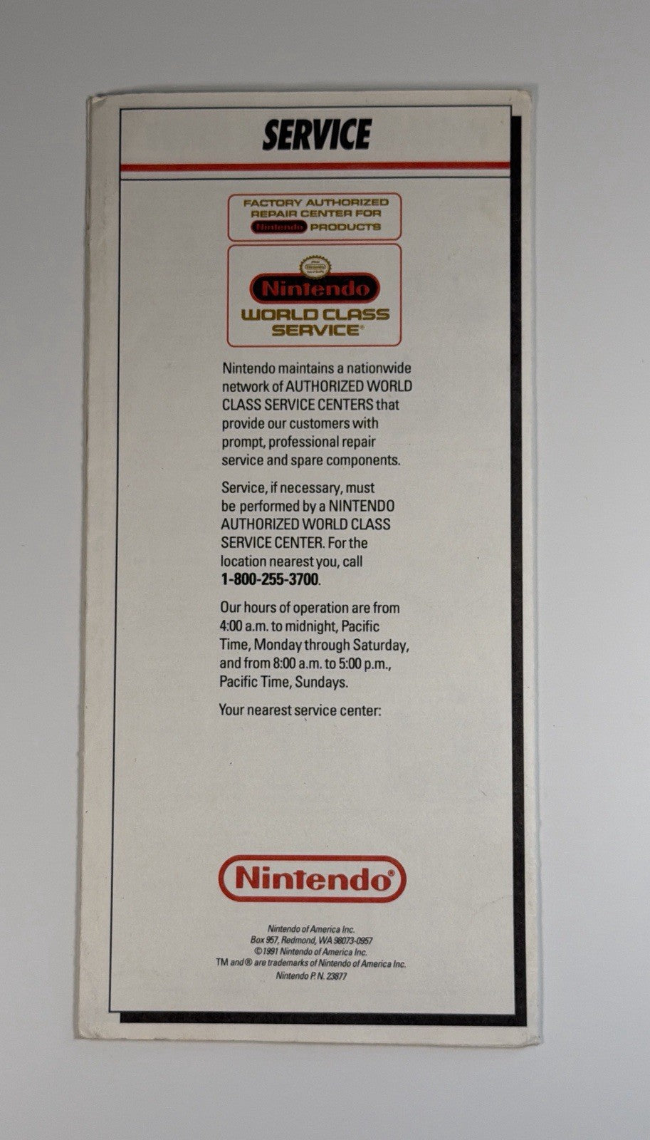 Nintendo NES NWC Service Center Brochure Pamphlet Mario Repair 1991 RARE