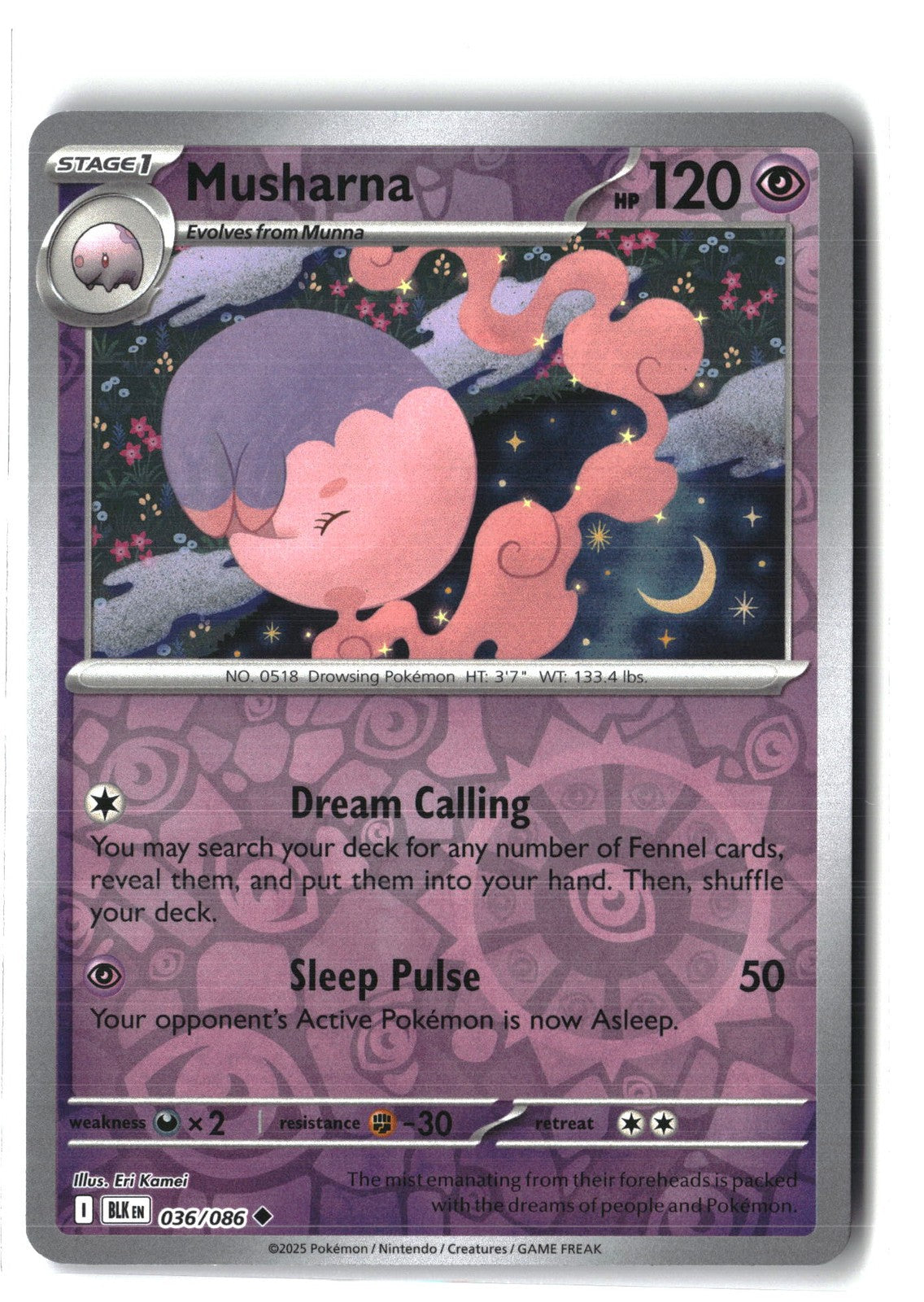 Musharna Reverse Holofoil NM (SV: Black Bolt 036/086)
