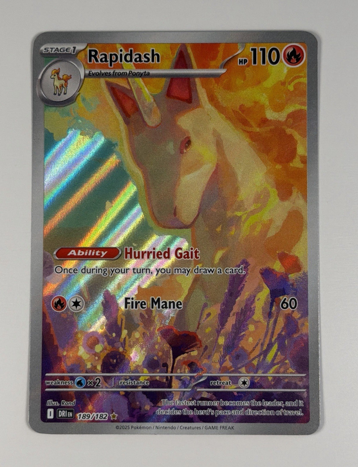 Pokémon TCG Rapidash Destined Rivals Illustration Rare Card 189/182 NM Near Mint