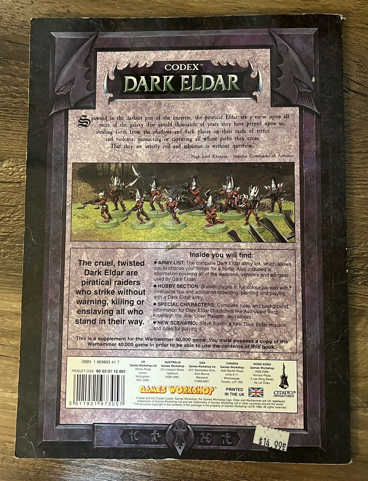 Games Workshop - Warhammer 40,000 (40K) - "DARK ELDAR" Softcover Codex (1998)