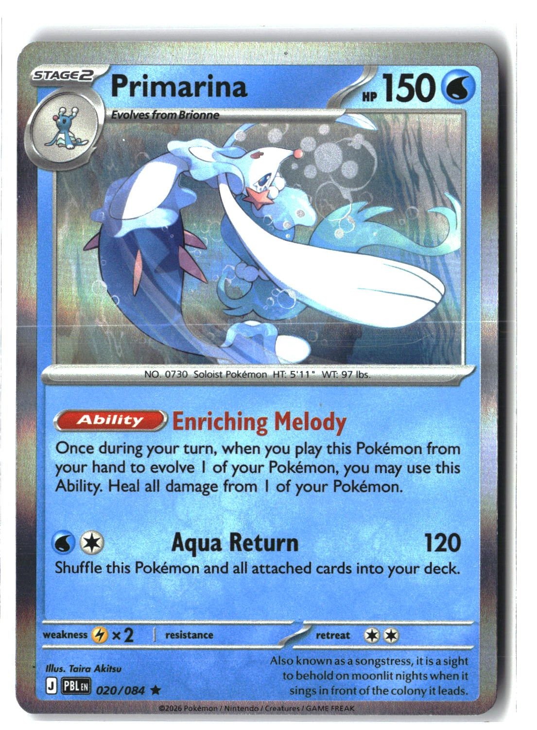Primarina Holofoil NM (Pitch Black 020/084)