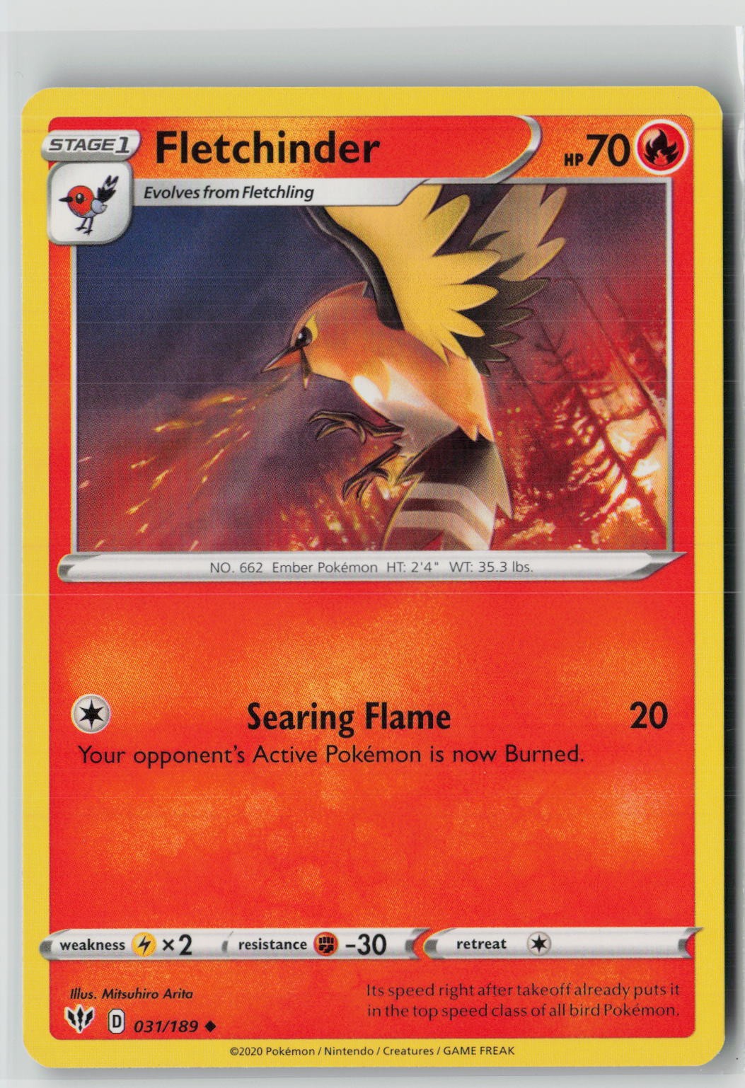 Fletchinder (SWSH03: Darkness Ablaze 031/189) NM