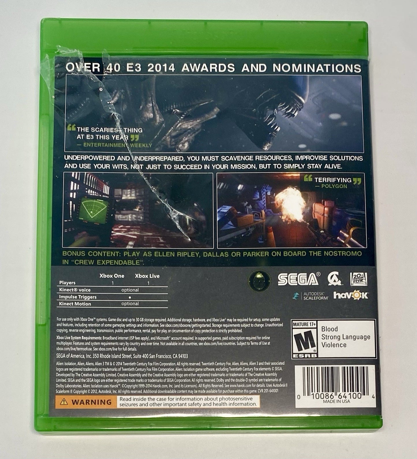 Alien: Isolation (Microsoft Xbox One, 2014) Complete CIB W/ Inserts