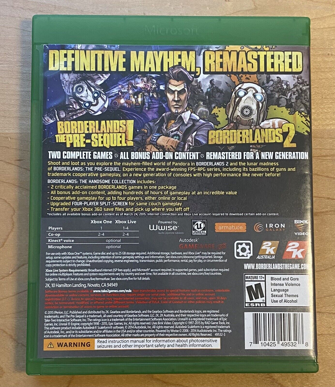 Borderlands: The Handsome Collection (Microsoft Xbox One, 2015) CIB W/ Manual