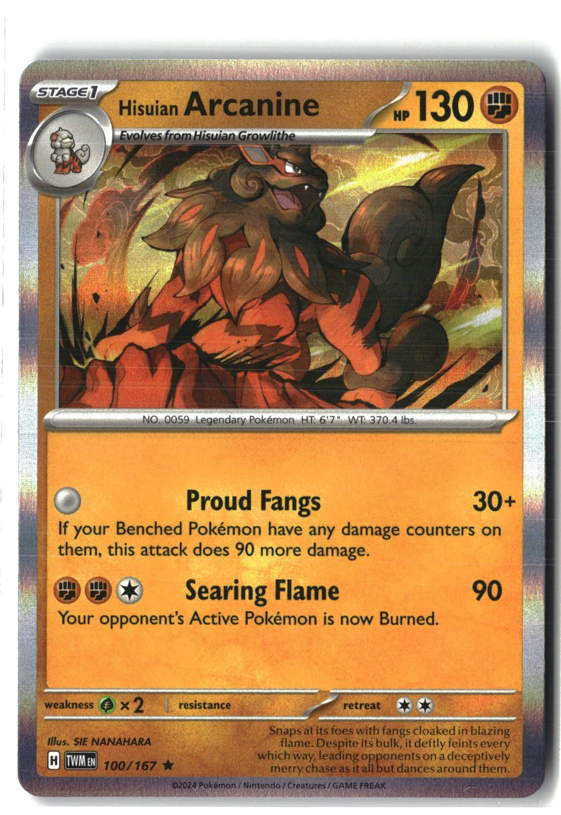 Hisuian Arcanine Holofoil NM (Twilight Masquerade 100/167)
