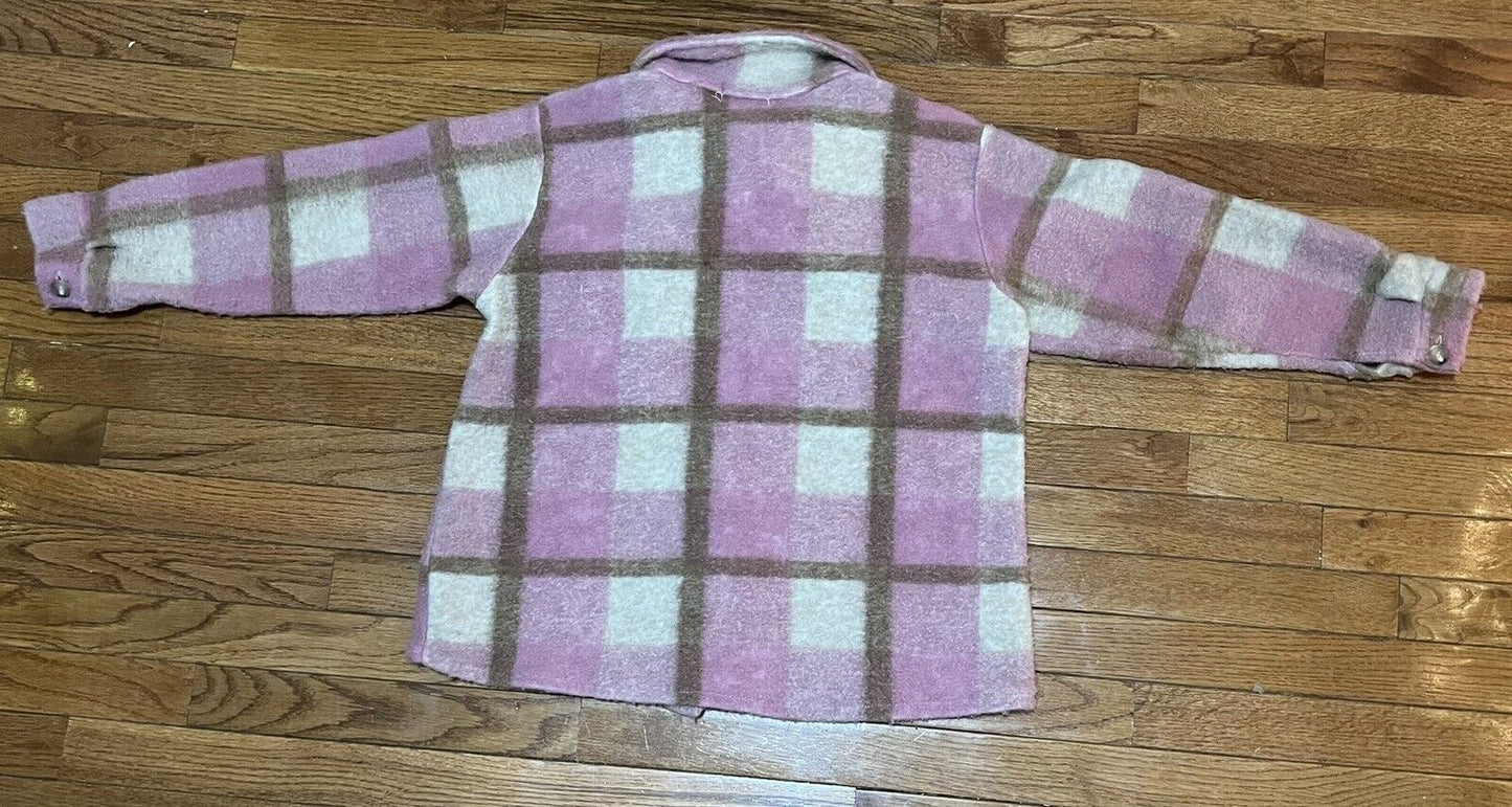 Women's Plaid Flannel Jacket Pink, Size S (Made In Italy)