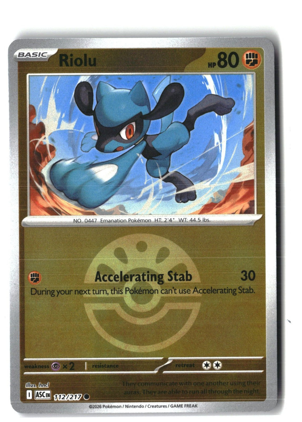 Riolu (Friend Ball) Reverse Holofoil NM (ME: Ascended Heroes 112/217)