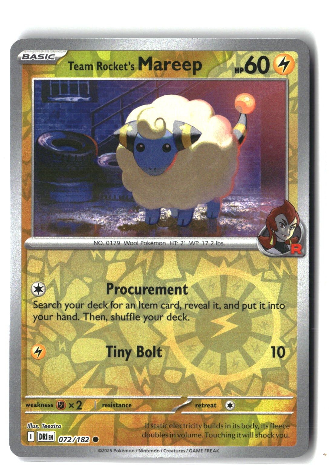 Team Rocket's Mareep Reverse Holofoil NM (Destined Rivals 072/182)
