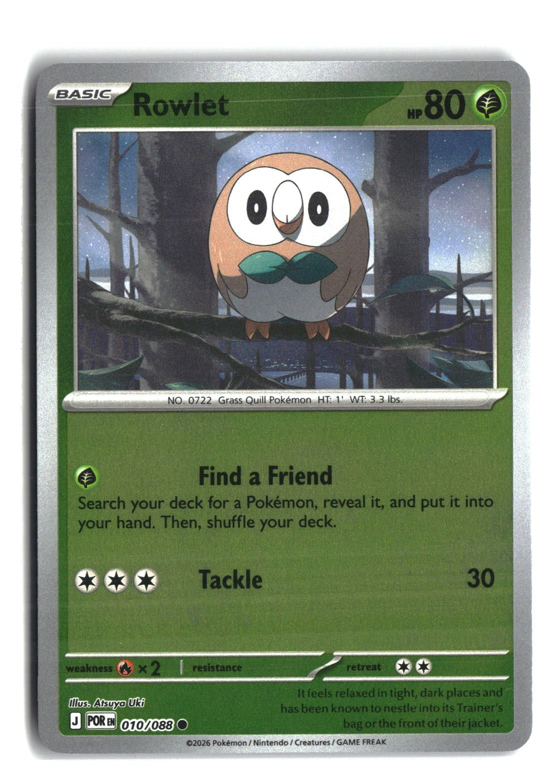 Rowlet Reverse Holofoil NM (Perfect Order 010/088)