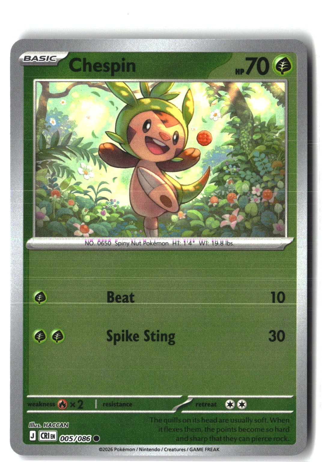 Chespin Reverse Holofoil NM (Chaos Rising 005/086)