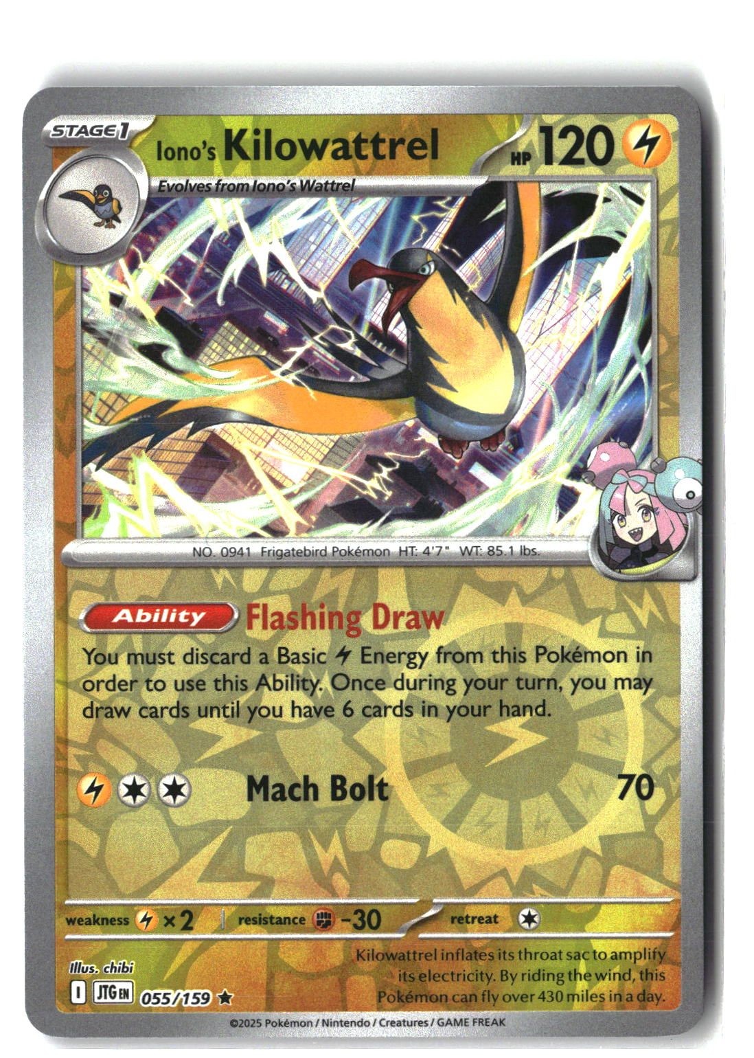 Iono's Kilowattrel Reverse Holofoil NM (Journey Together 055/159)