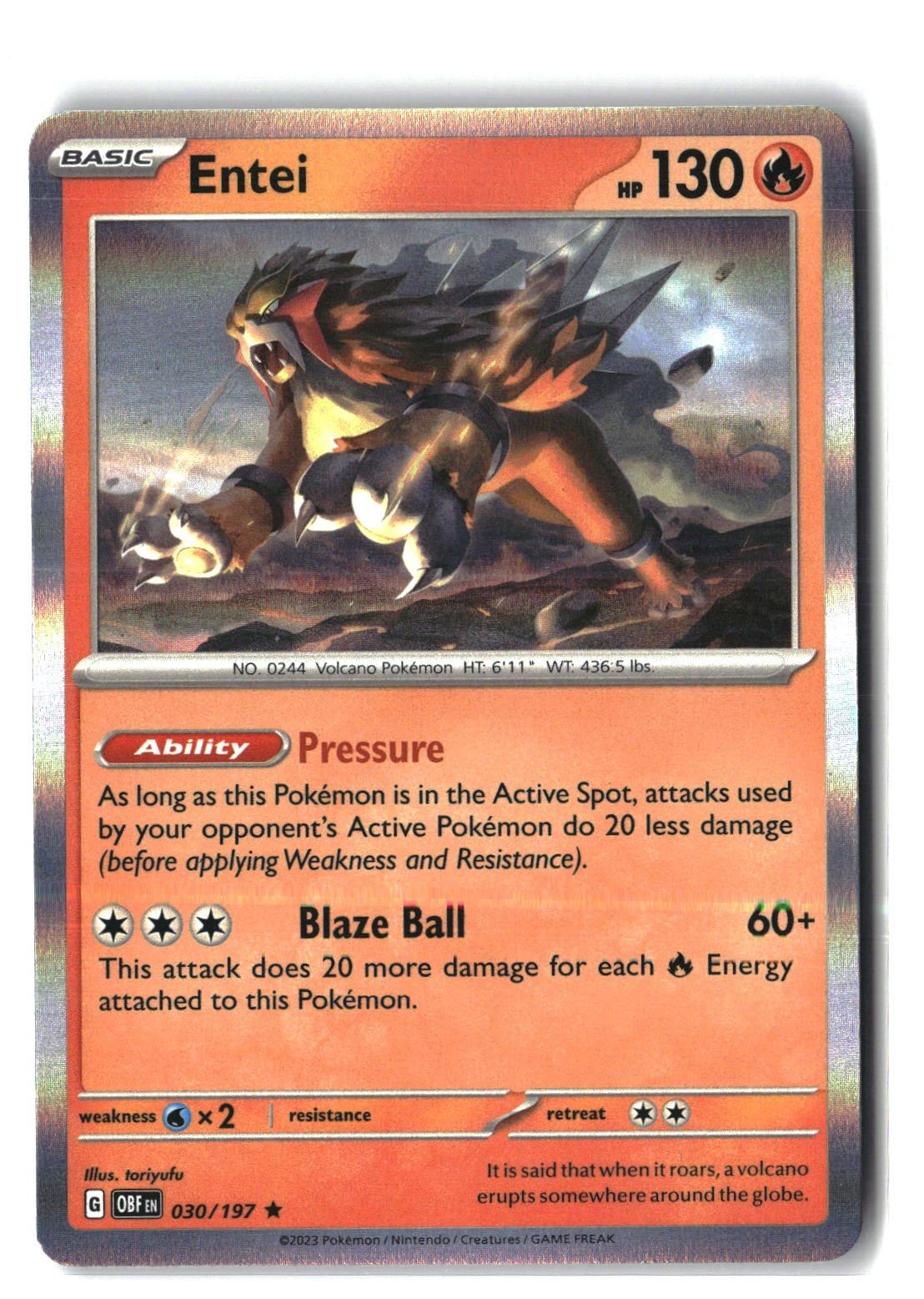 Entei Holofoil NM (Obsidian Flames 030/197)