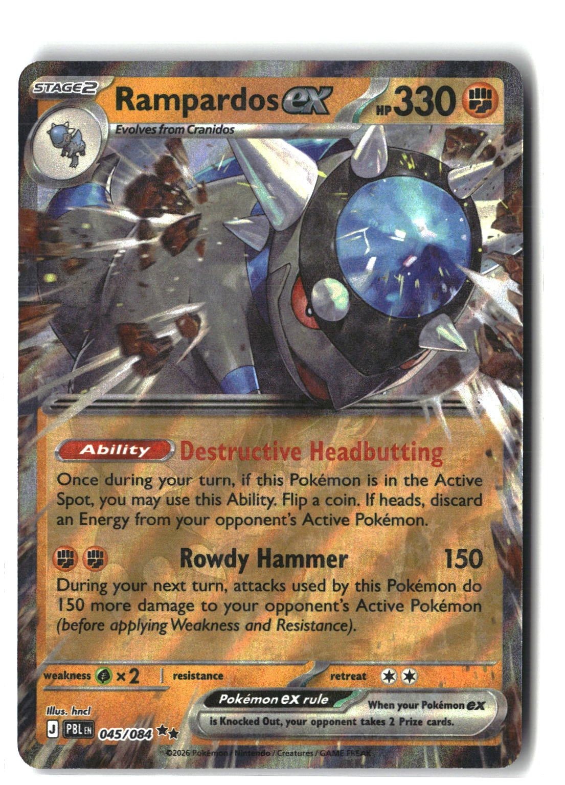 Rampardos ex Holofoil NM (Pitch Black 045/084)