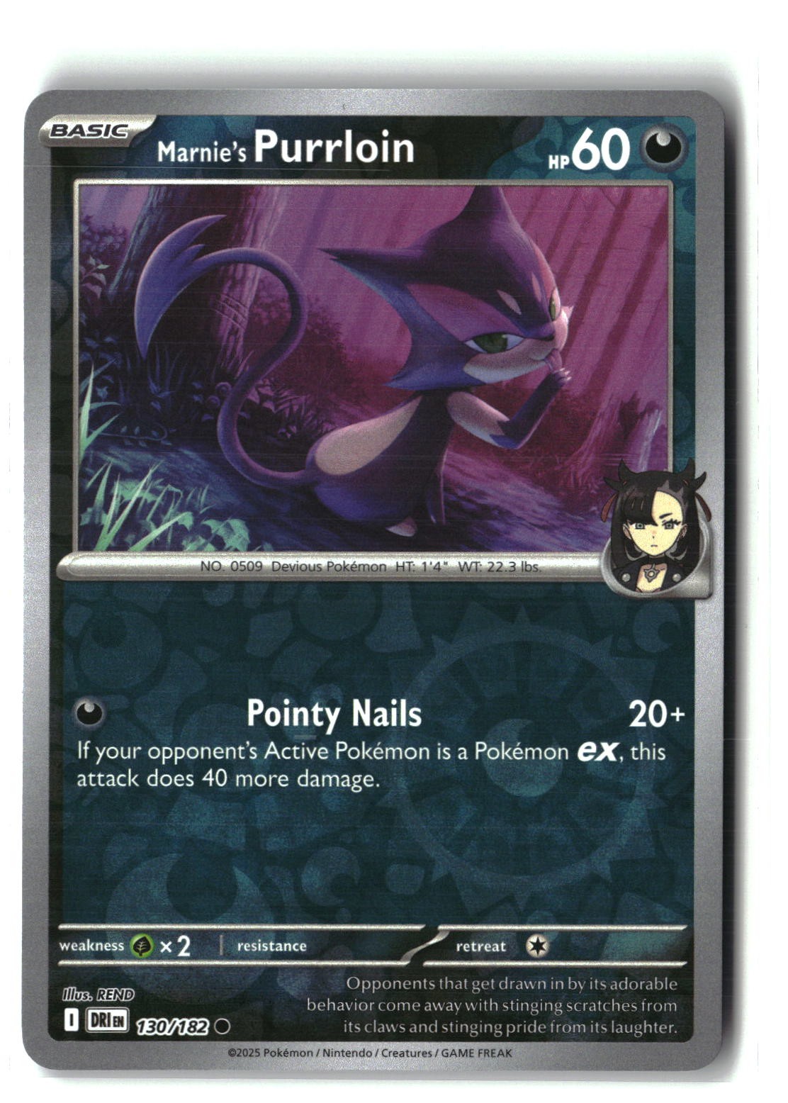 Marnie's Purrloin Reverse Holofoil NM (Destined Rivals 130/182)