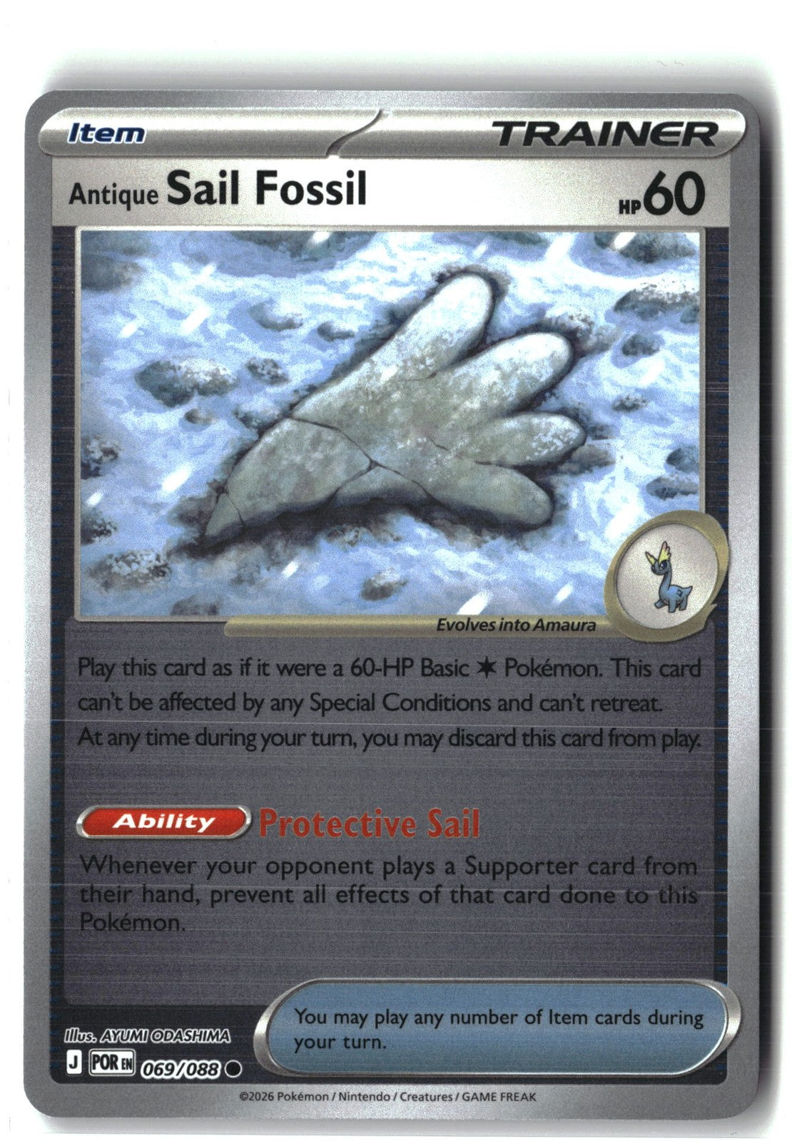 Antique Sail Fossil Reverse Holofoil NM (Perfect Order 069/088)