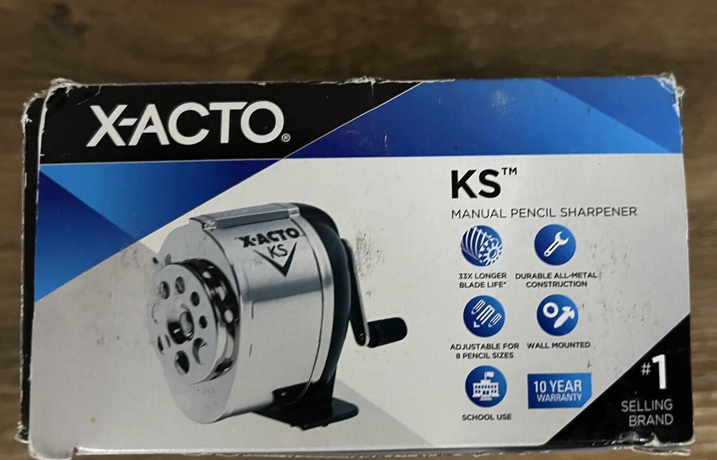 X-Acto KS Manual Classroom Pencil Sharpener Counter Wall-Mount Black/Chrome