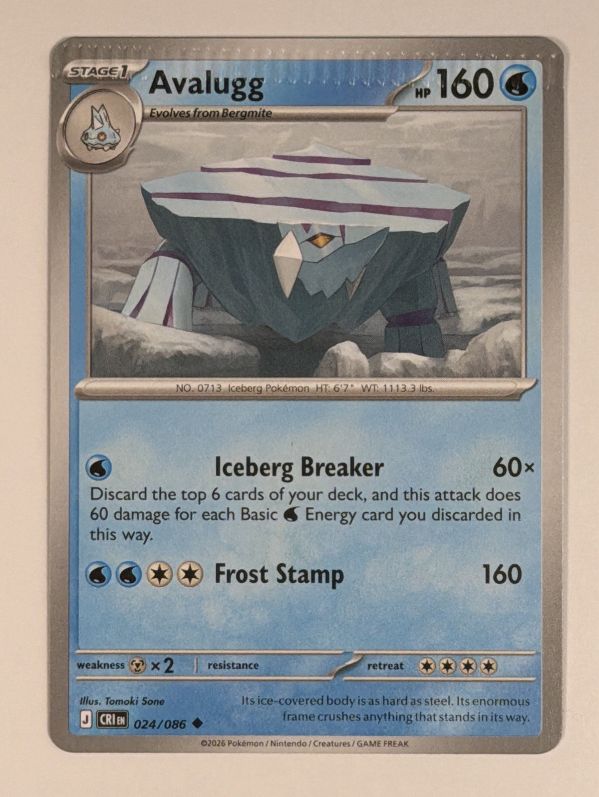 Avalugg Pokemon TCG MISPRINT Uncommon ME04: Chaos Rising 024/086 NM Near Mint