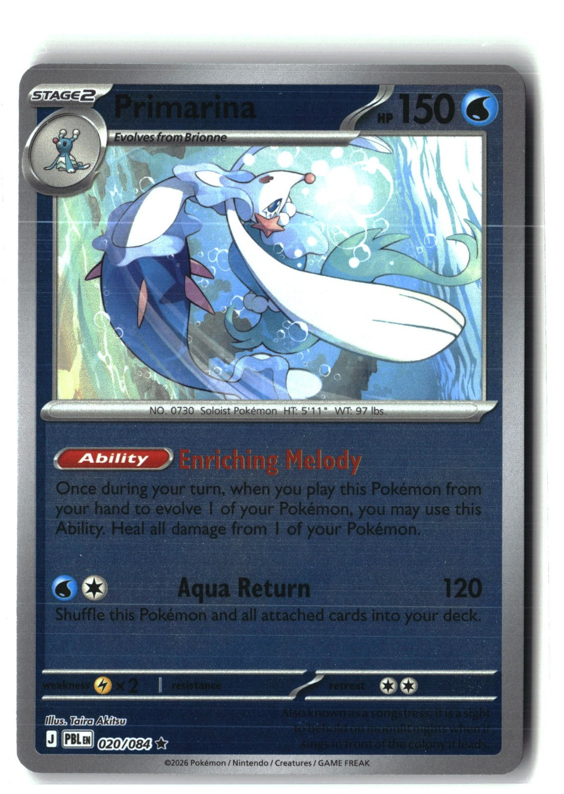 Primarina Reverse Holofoil NM (Pitch Black 020/084)
