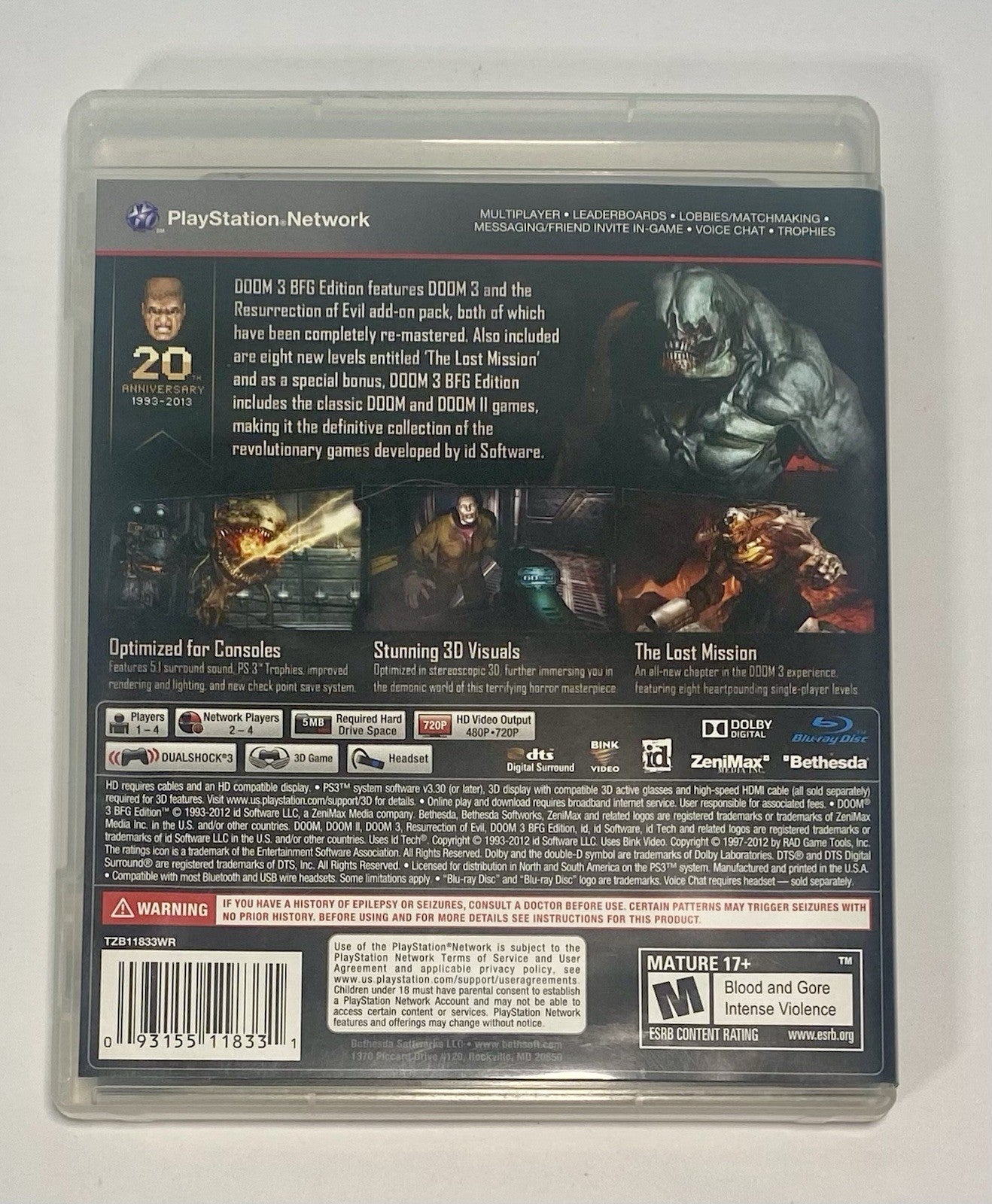 Doom 3 BFG Edition (Sony Playstation 3) PS3 Complete CIB W/ Manual Insert Works