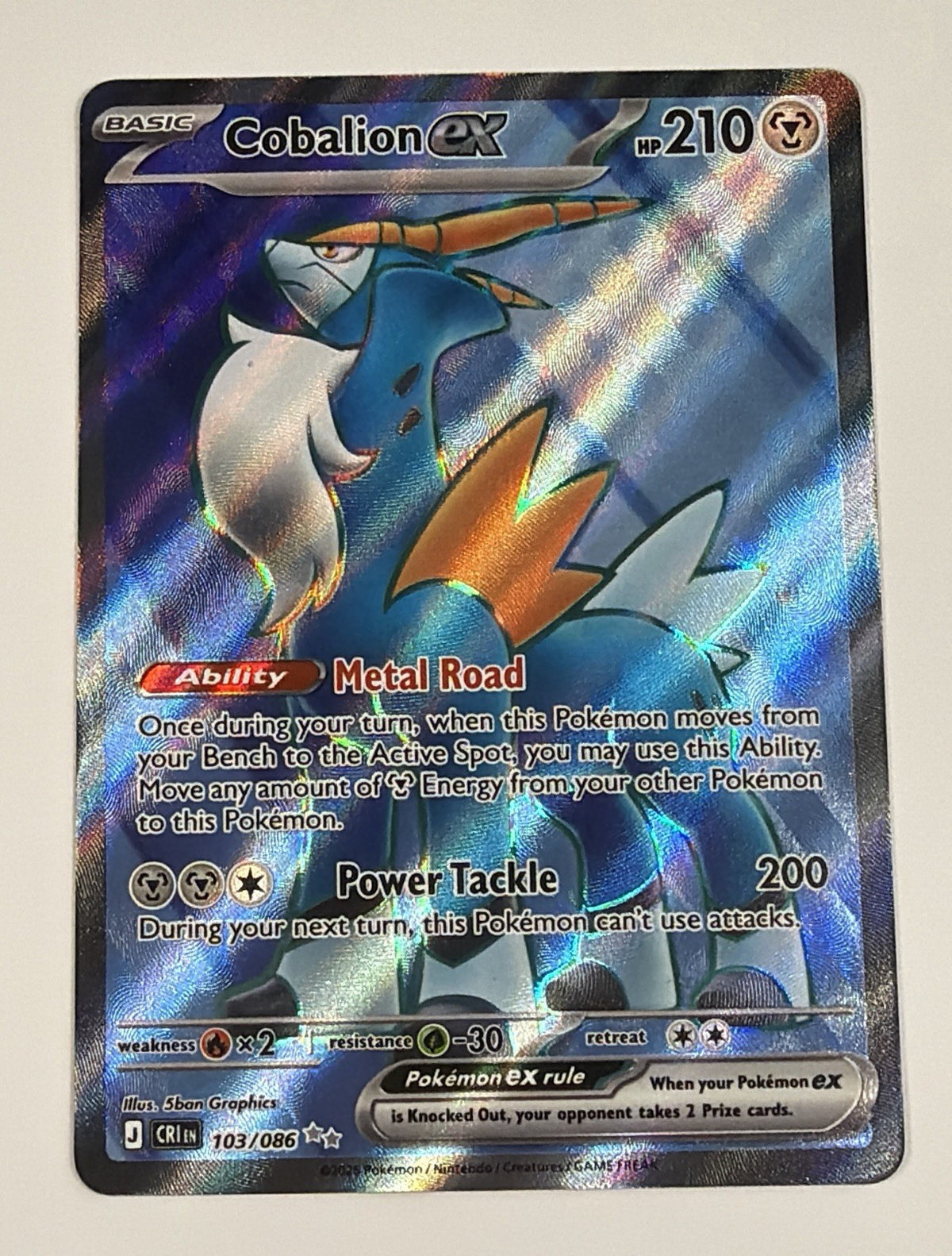 Cobalion ex 103/086 Chaos Rising Holo Ultra Rare Pokemon TCG NM Near Mint