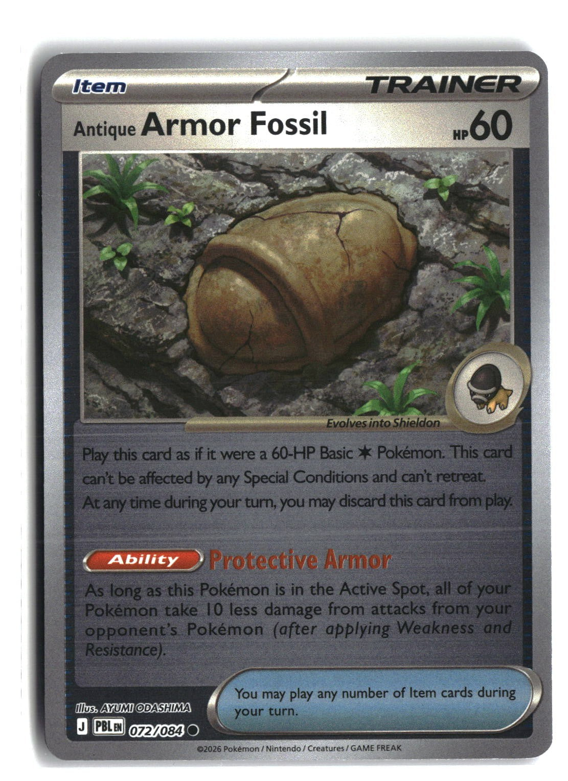 Antique Armor Fossil Reverse Holofoil NM (Pitch Black 072/084)