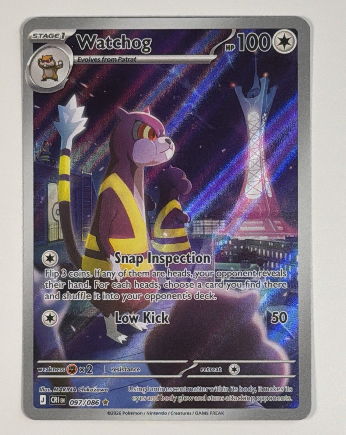 Watchog 97/86 Illustration Rare Pokemon TCG Chaos Rising ME04 NM Near Mint