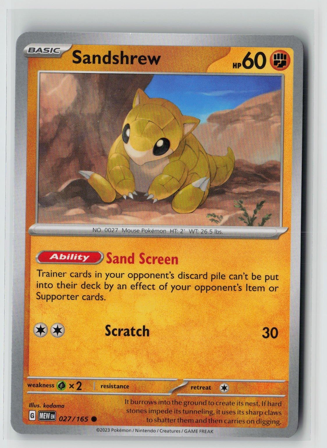 Sandshrew (SV: Scarlet & Violet 151 027/165) NM