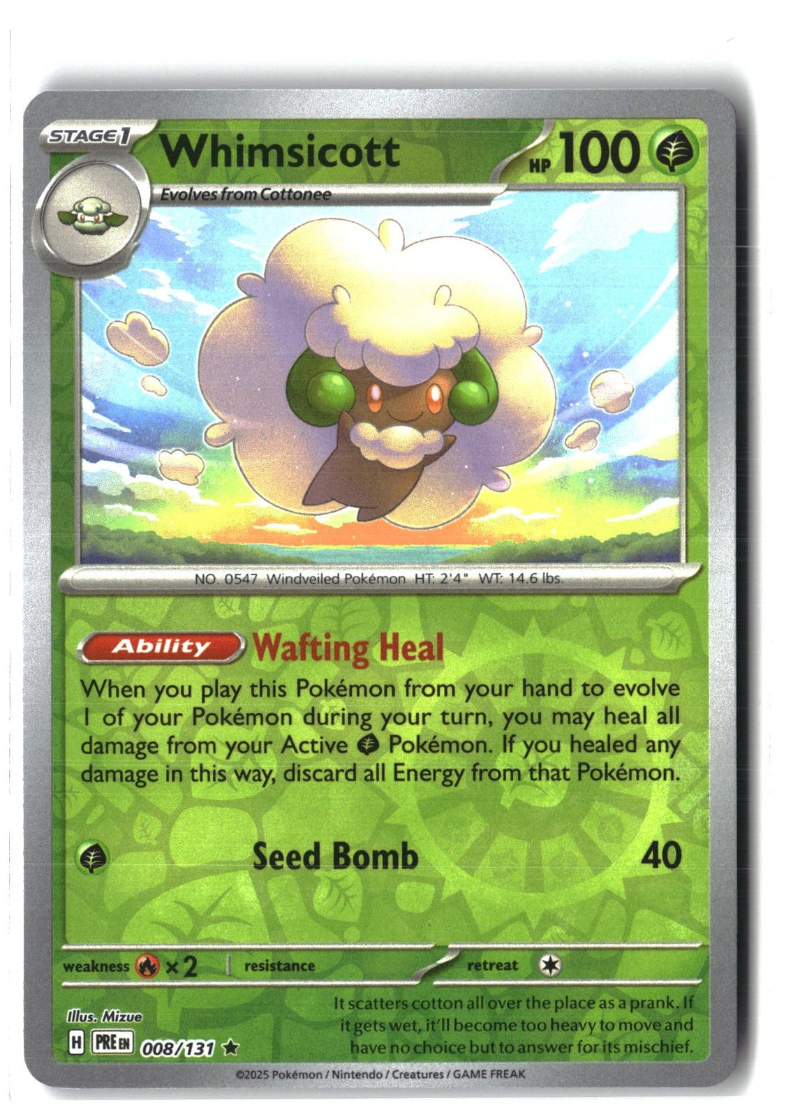 Whimsicott Reverse Holofoil NM (SV: Prismatic Evolutions 008/131)