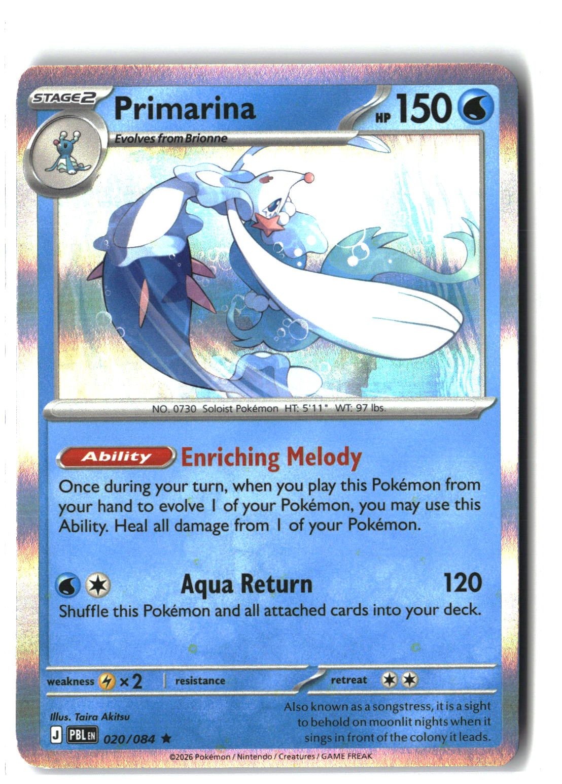 Primarina Holofoil NM (Pitch Black 020/084)